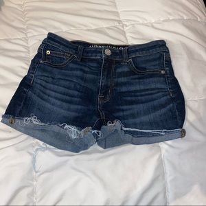 Hi-rise dark blue jean shorts